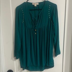 Michael Kors Teal Blouse with Gold Details